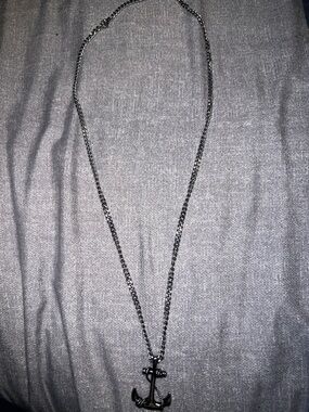 Anchor Pendant Necklace - Gunmetal Chain